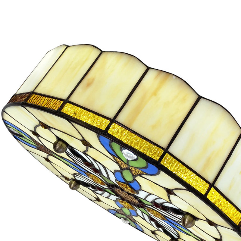 Mediterranean Stained Glass Drum Ceiling Mount Light for Bedroom