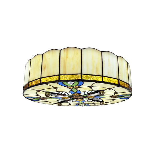 Mediterranean Stained Glass Drum Ceiling Mount Light for Bedroom