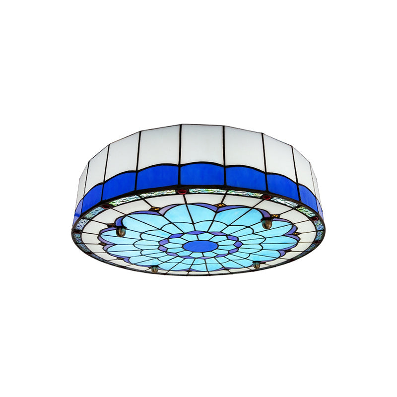 Mediterranean Stained Glass Drum Ceiling Mount Light for Bedroom