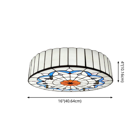 Mediterranean Stained Glass Drum Ceiling Mount Light for Bedroom