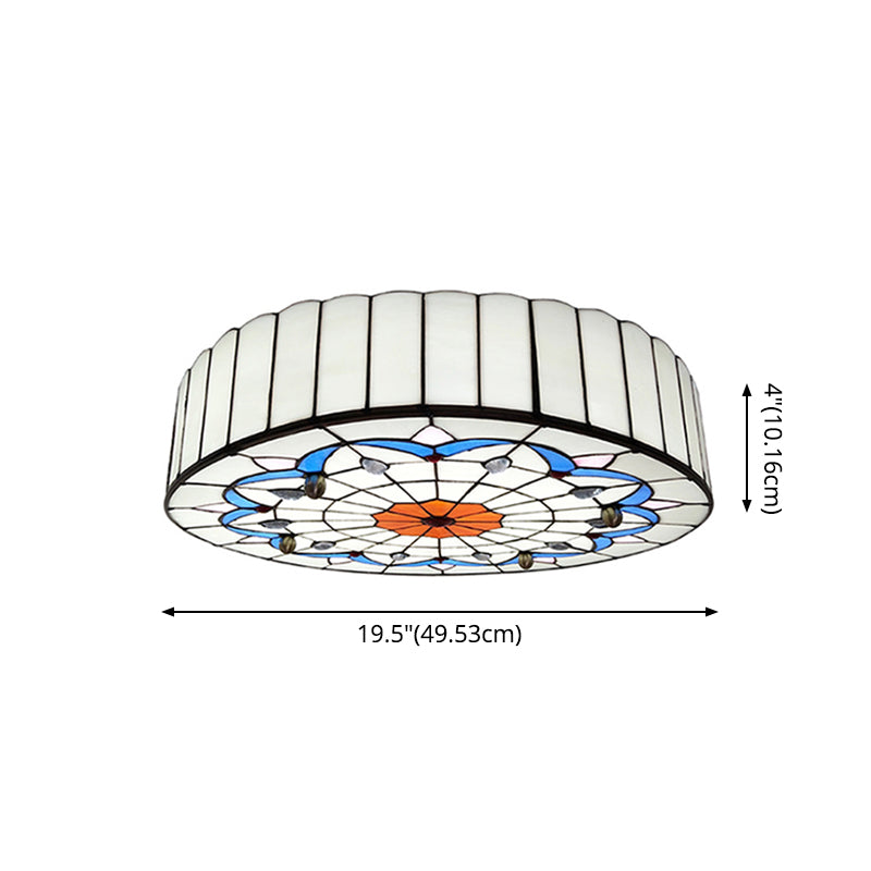 Mediterranean Stained Glass Drum Ceiling Mount Light for Bedroom