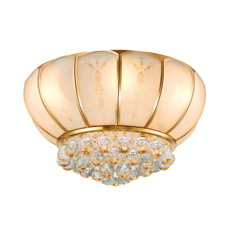 6-Light Crystal Ball Glass Flush Ceiling Lamp - Traditional Bowl Shape, White Fixture