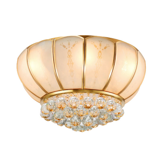 6-Light Crystal Ball Glass Flush Ceiling Lamp - Traditional Bowl Shape, White Fixture