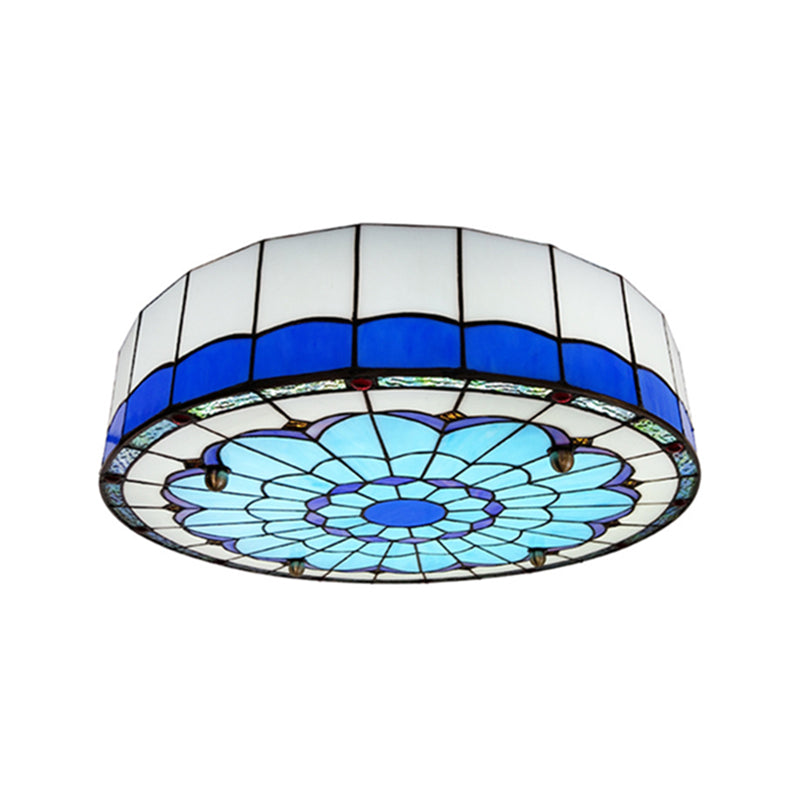 Mediterranean Stained Glass Drum Ceiling Mount Light for Bedroom