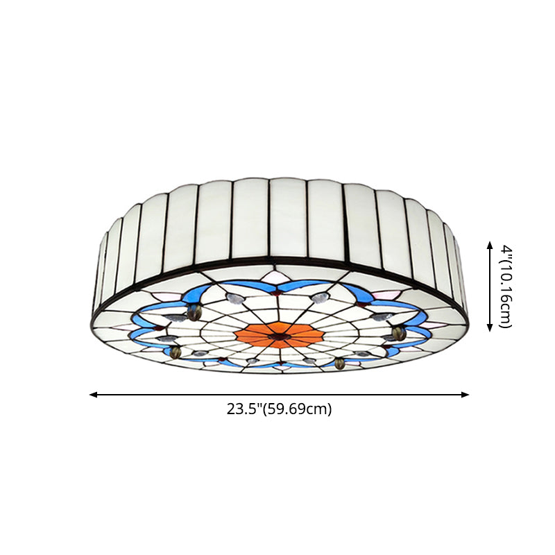 Mediterranean Stained Glass Drum Ceiling Mount Light for Bedroom