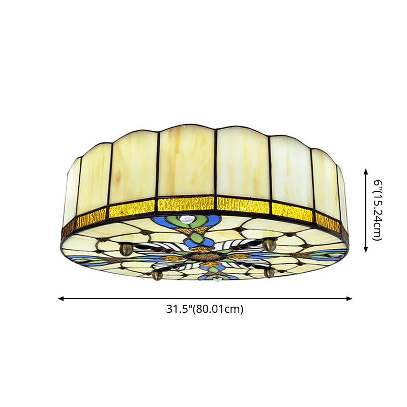 Mediterranean Stained Glass Drum Ceiling Mount Light for Bedroom