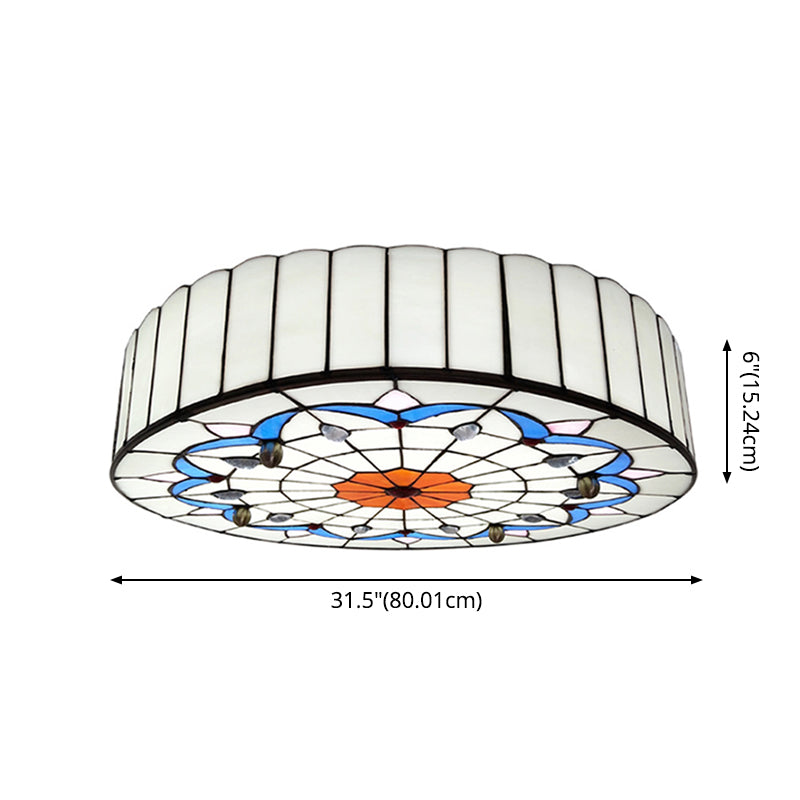 Mediterranean Stained Glass Drum Ceiling Mount Light for Bedroom