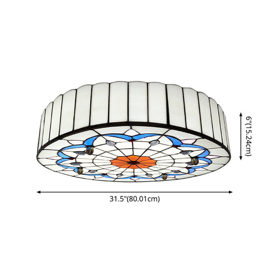 Mediterranean Stained Glass Drum Ceiling Mount Light for Bedroom