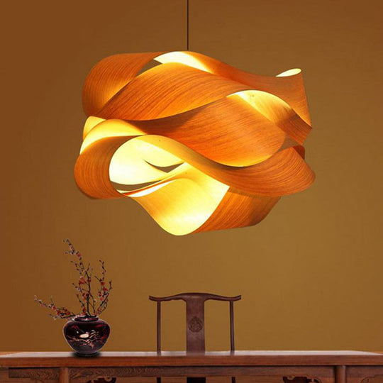 Sleek Art Deco Wooden Pendant Light With Beige Veneer - Minimalistic Hanging Fixture Yellow / 18