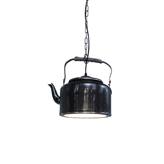 Industrial Art Deco Kettle Shade Pendant Light - Metal Hanging Lamp Black