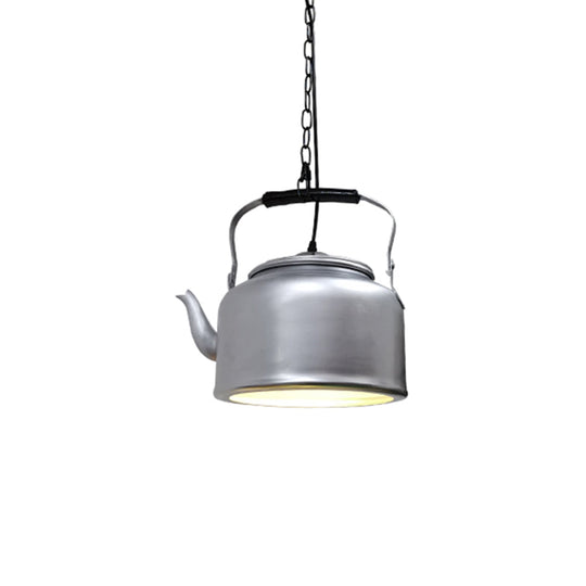 Industrial Art Deco Kettle Shade Pendant Light - Metal Hanging Lamp Silver