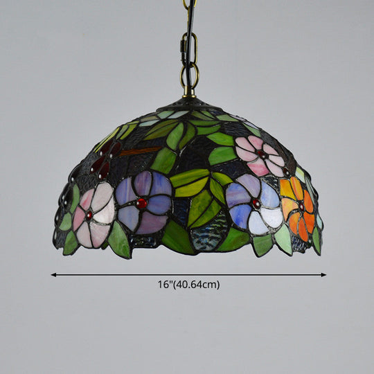 1-Light Green Tiffany-Style Stained Glass Bowl Pendant Light