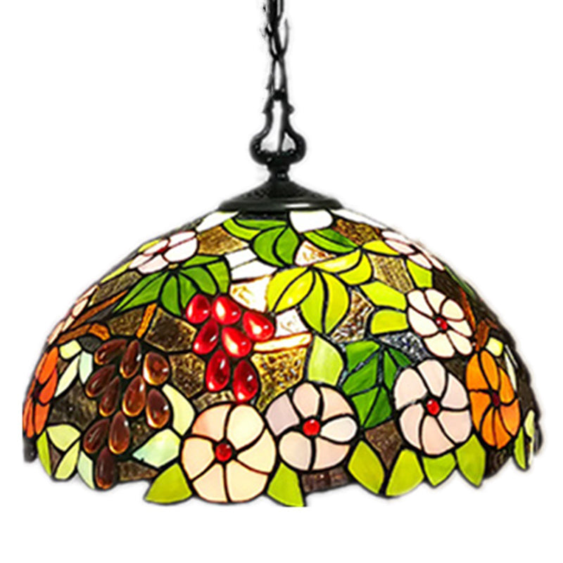 1-Light Green Tiffany-Style Stained Glass Bowl Pendant Light