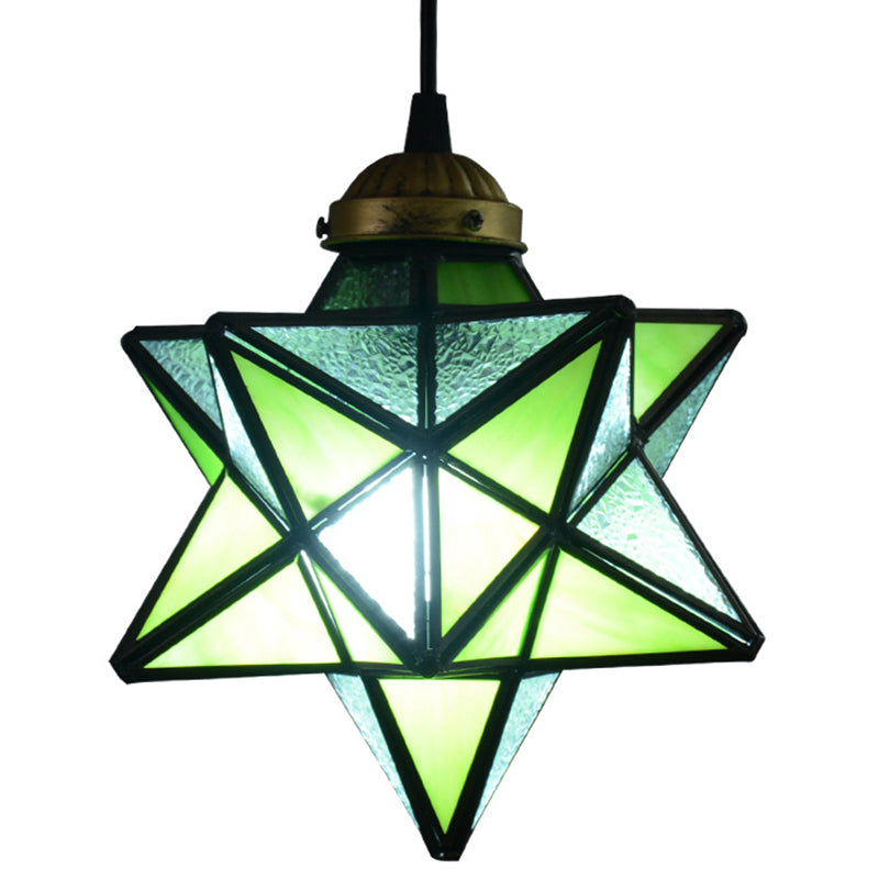 Tiffany Star Shade Pendant Light With Clear Glass And Icy Down Lighting Green