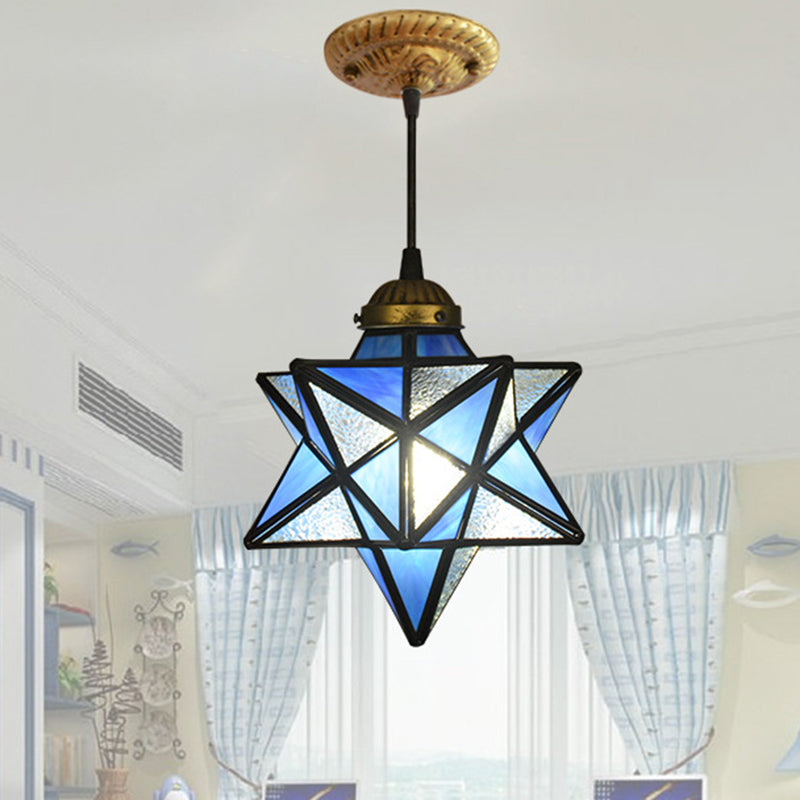 Tiffany Star Shade Pendant Light With Clear Glass And Icy Down Lighting