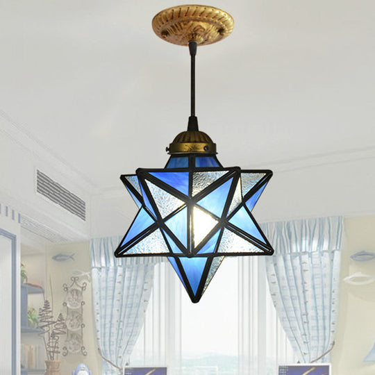 Tiffany Star Shade Pendant Light With Clear Glass And Icy Down Lighting