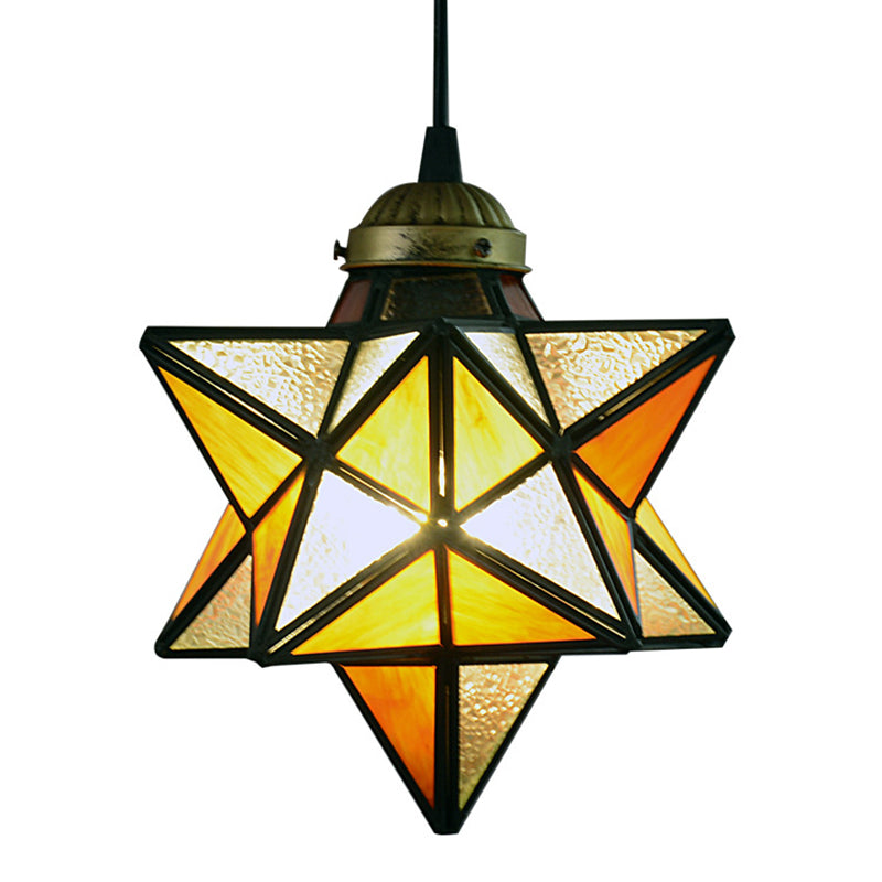 Tiffany Star Shade Pendant Light With Clear Glass And Icy Down Lighting Orange