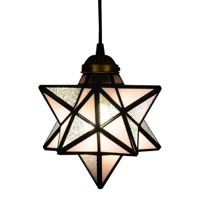 Tiffany Star Shade Pendant Light With Clear Glass And Icy Down Lighting Pink