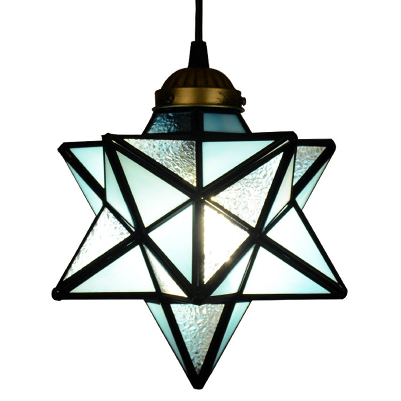 Tiffany Star Shade Pendant Light With Clear Glass And Icy Down Lighting Blue