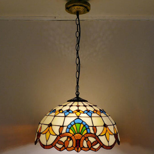 Tiffany-Style Bowl Pendant Light With Stained Glass - Ideal For Dining Room