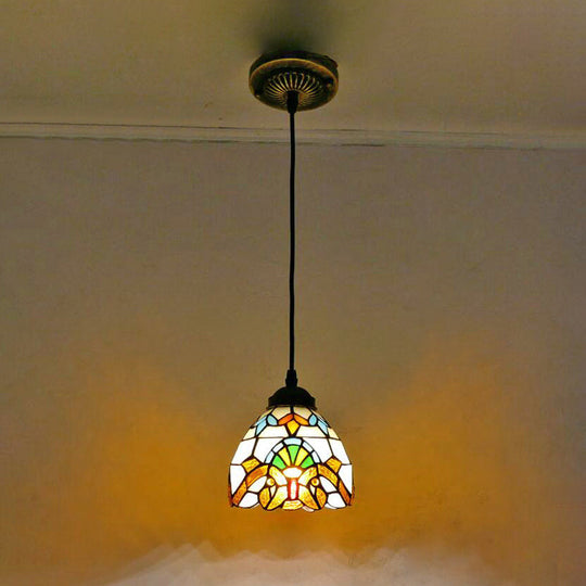 Tiffany-Style Bowl Pendant Light With Stained Glass - Ideal For Dining Room Beige / 6