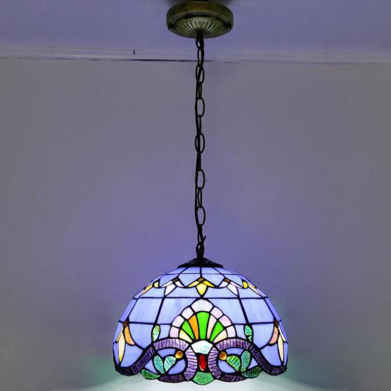 Tiffany-Style Bowl Pendant Light With Stained Glass - Ideal For Dining Room