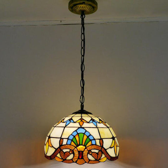 Tiffany-Style Bowl Pendant Light With Stained Glass - Ideal For Dining Room Beige / 12