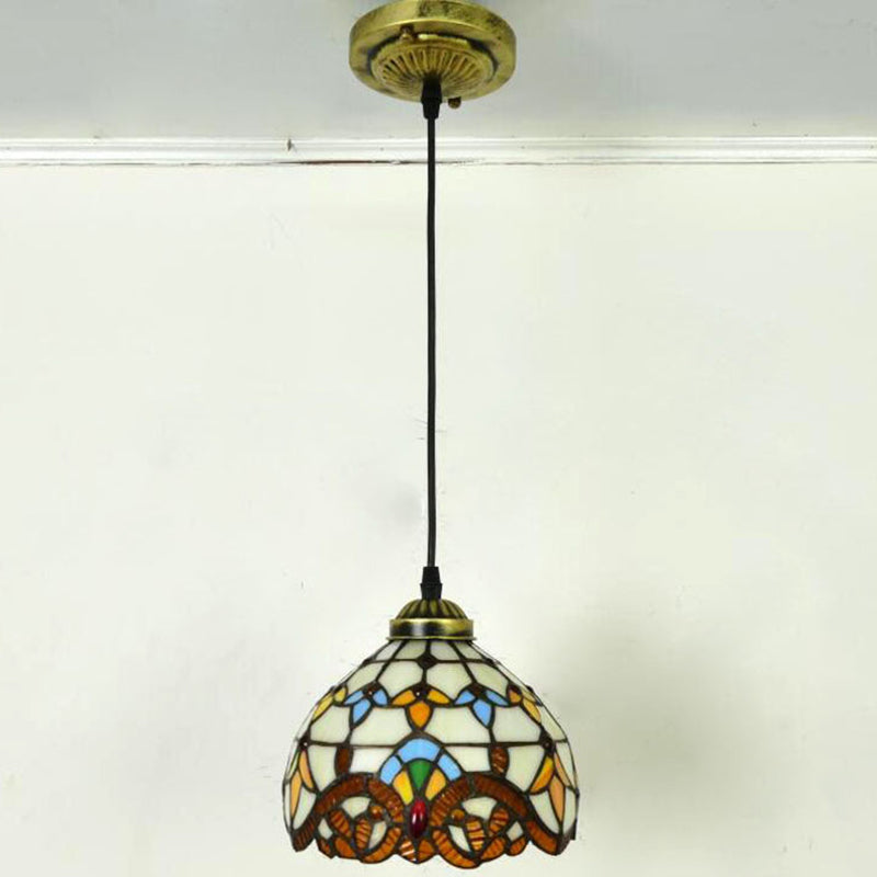 Tiffany-Style Bowl Pendant Light With Stained Glass - Ideal For Dining Room