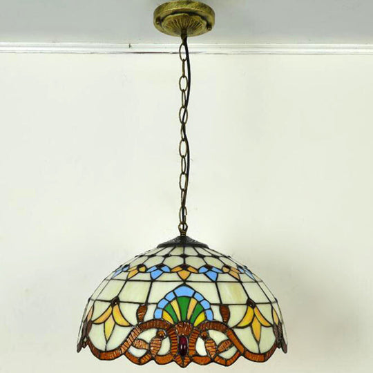 Tiffany-Style Bowl Pendant Light With Stained Glass - Ideal For Dining Room Beige / 16