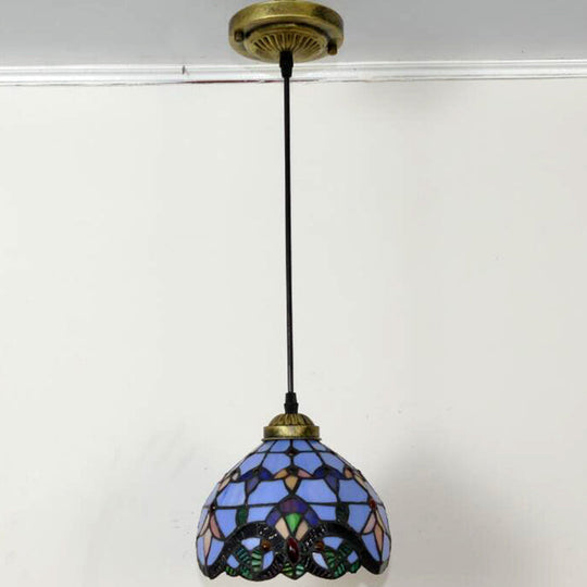 Tiffany-Style Bowl Pendant Light With Stained Glass - Ideal For Dining Room