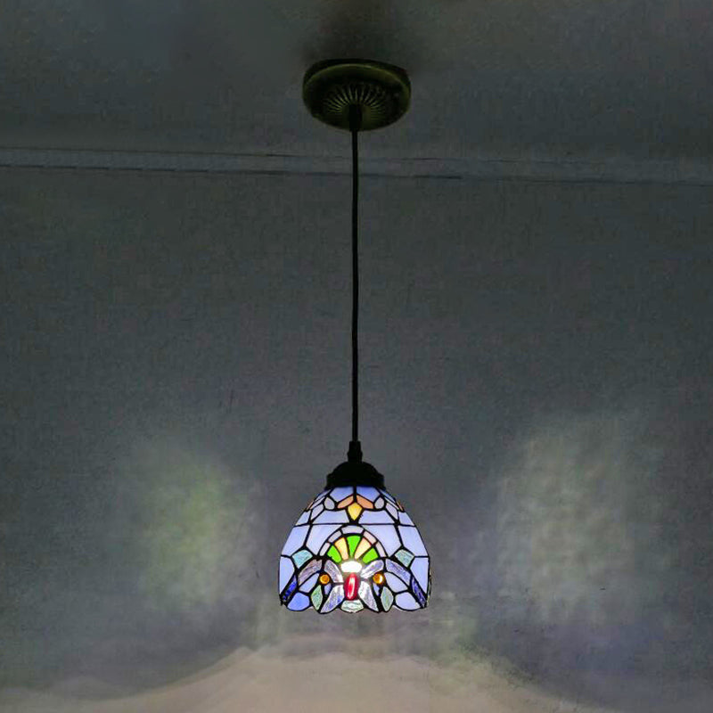 Tiffany-Style Bowl Pendant Light With Stained Glass - Ideal For Dining Room Blue / 6