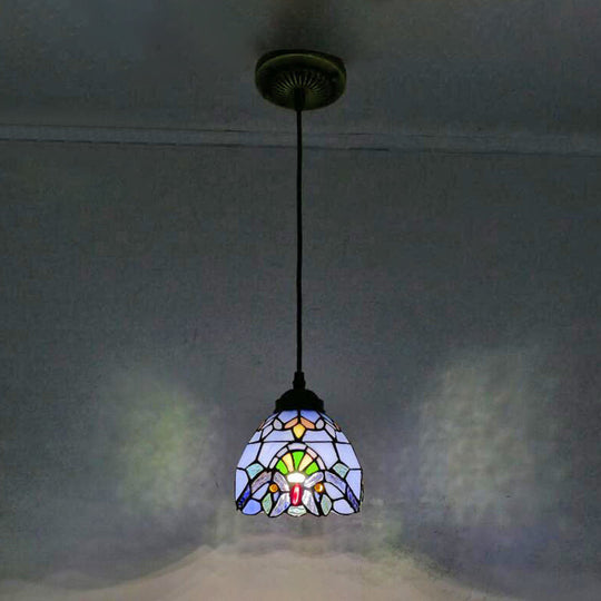 Tiffany-Style Bowl Pendant Light With Stained Glass - Ideal For Dining Room Blue / 6