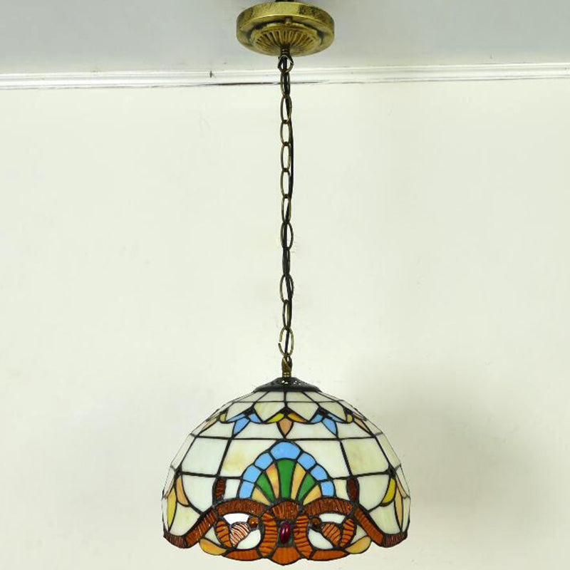 Tiffany-Style Bowl Pendant Light With Stained Glass - Ideal For Dining Room