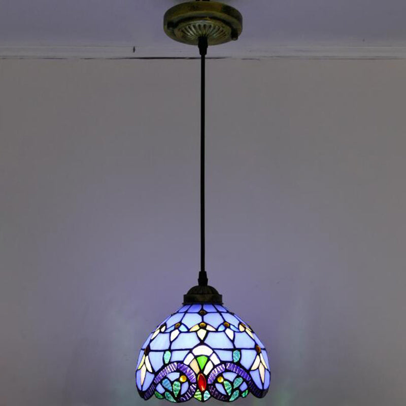 Tiffany-Style Bowl Pendant Light With Stained Glass - Ideal For Dining Room Blue / 8