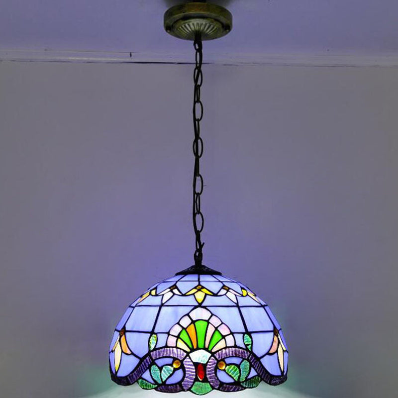 Tiffany-Style Bowl Pendant Light With Stained Glass - Ideal For Dining Room Blue / 12