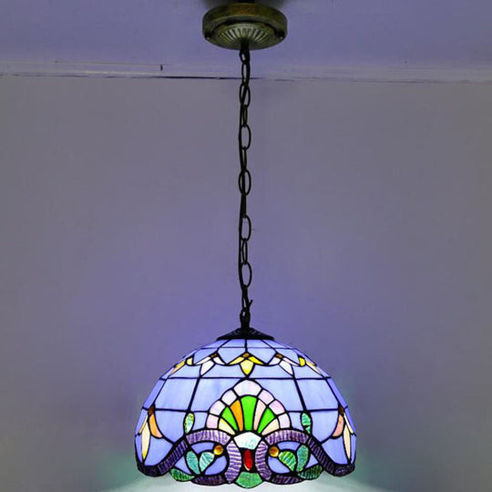 Tiffany-Style Bowl Pendant Light With Stained Glass - Ideal For Dining Room Blue / 12