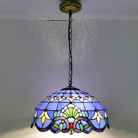 Tiffany-Style Bowl Pendant Light With Stained Glass - Ideal For Dining Room Blue / 16