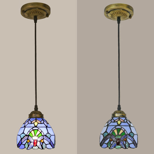 Tiffany-Style Bowl Pendant Light With Stained Glass - Ideal For Dining Room