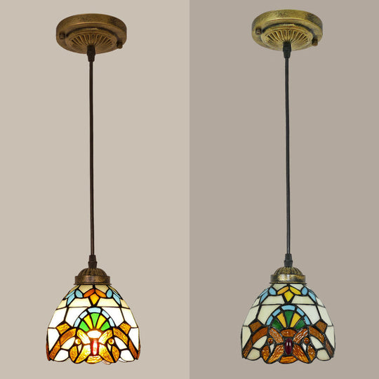 Tiffany-Style Bowl Pendant Light With Stained Glass - Ideal For Dining Room