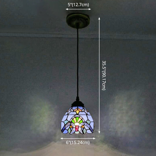 Tiffany-Style Bowl Pendant Light With Stained Glass - Ideal For Dining Room