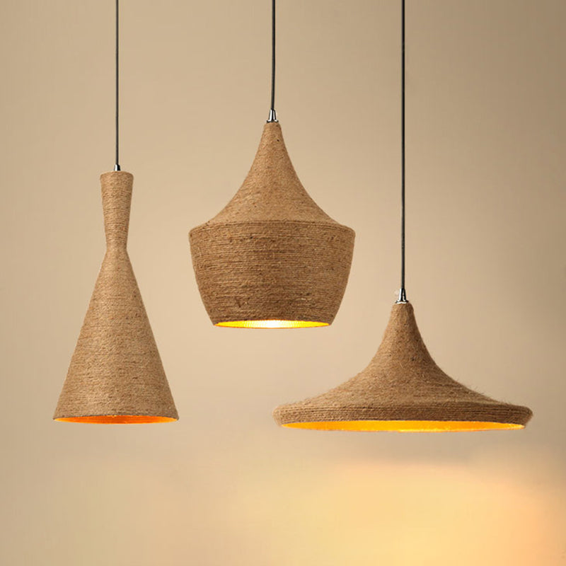 Retro Industrial 3-Light Beige Rope Pendant for Dining Room