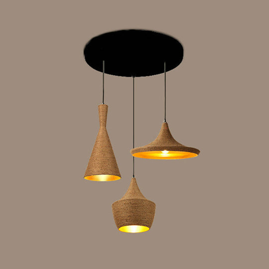 Beige Rope Pendant Light: Retro Industrial Hanging Lamp For Dining Room / Round