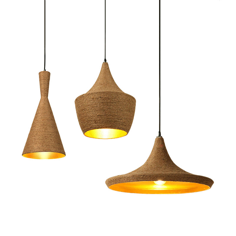 Retro Industrial 3-Light Beige Rope Pendant for Dining Room