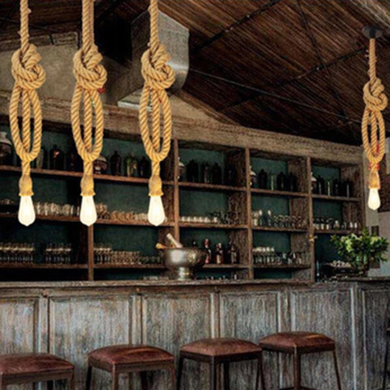 Vintage Industrial Exposed Bulb Pendant Light with Natural Rope - Perfect for Restaurants and Hanging Fixture Décor