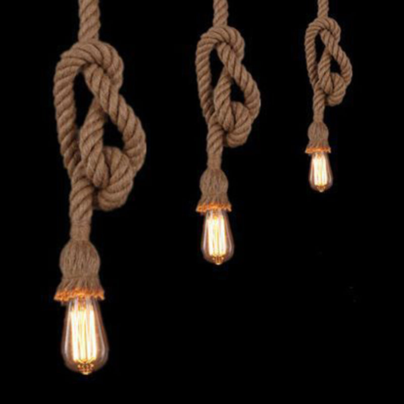 Vintage Industrial Pendant Light With Natural Rope And Exposed Bulb - Perfect For Restaurants