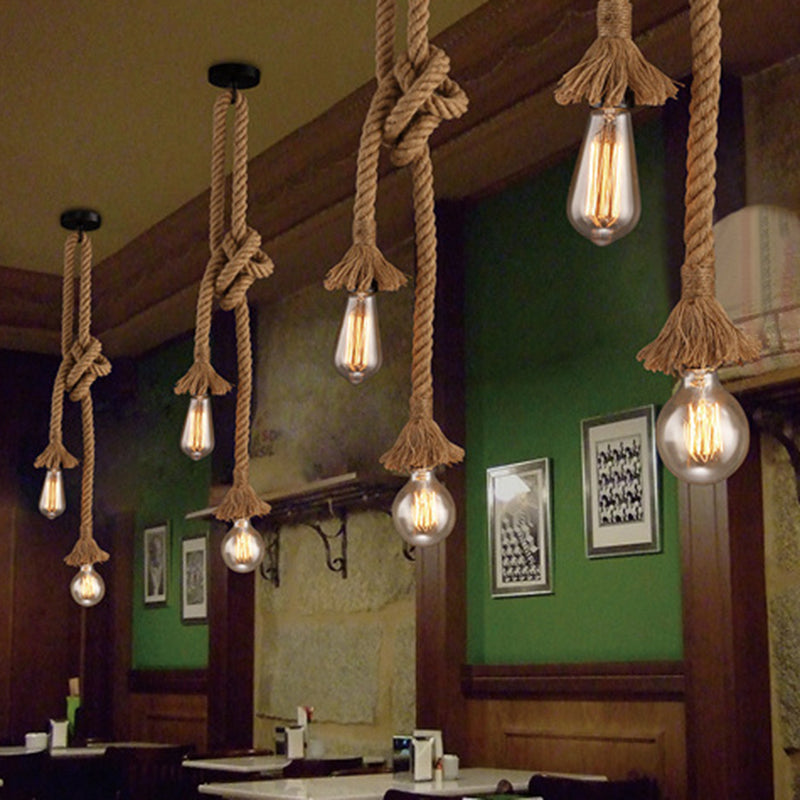 Vintage Industrial Exposed Bulb Pendant Light with Natural Rope - Perfect for Restaurants and Hanging Fixture Décor