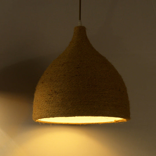 Light Beige Rope Pendant Light - Retro Industrial Teardrop Hanging Lamp for Dining Room