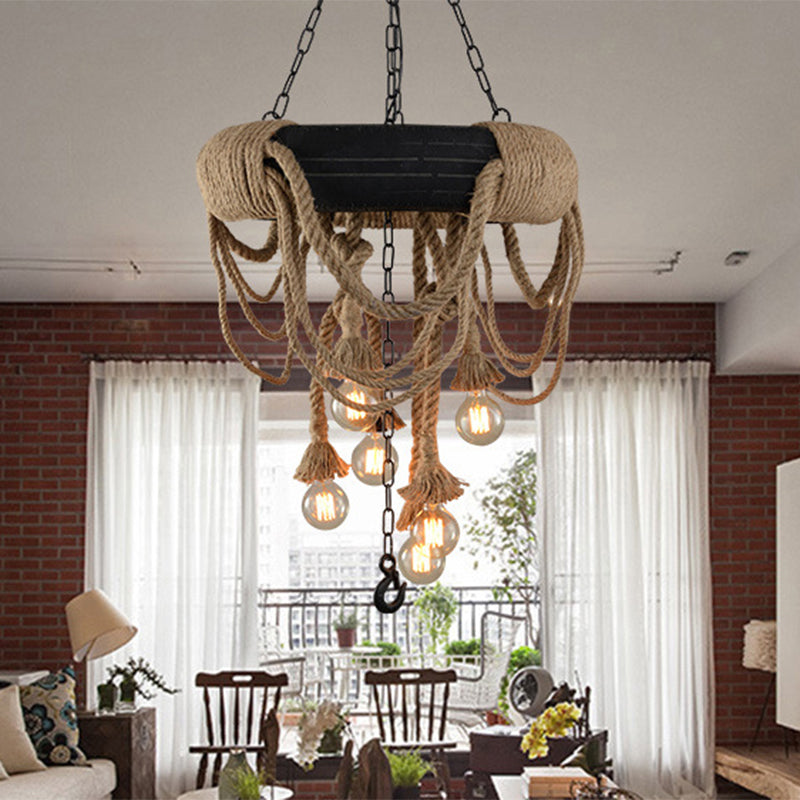 Black Tire Pendant Light: Retro Industrial Rope Suspension For Restaurants