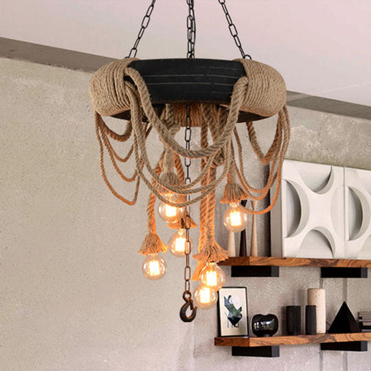 Black Tire Pendant Light: Retro Industrial Rope Suspension For Restaurants