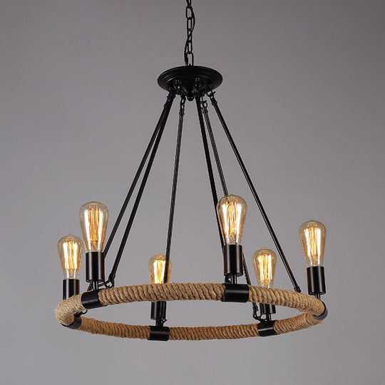 Retro Industrial Black Metal Iron Chandelier With Rope Suspensions - Perfect For Dining Room Table 6